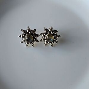 Silver Stamped~Labradorite Starburst Earrings~New